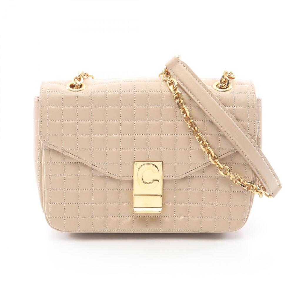 Celine Quilted Shoulder Bag Leather Beige Tan